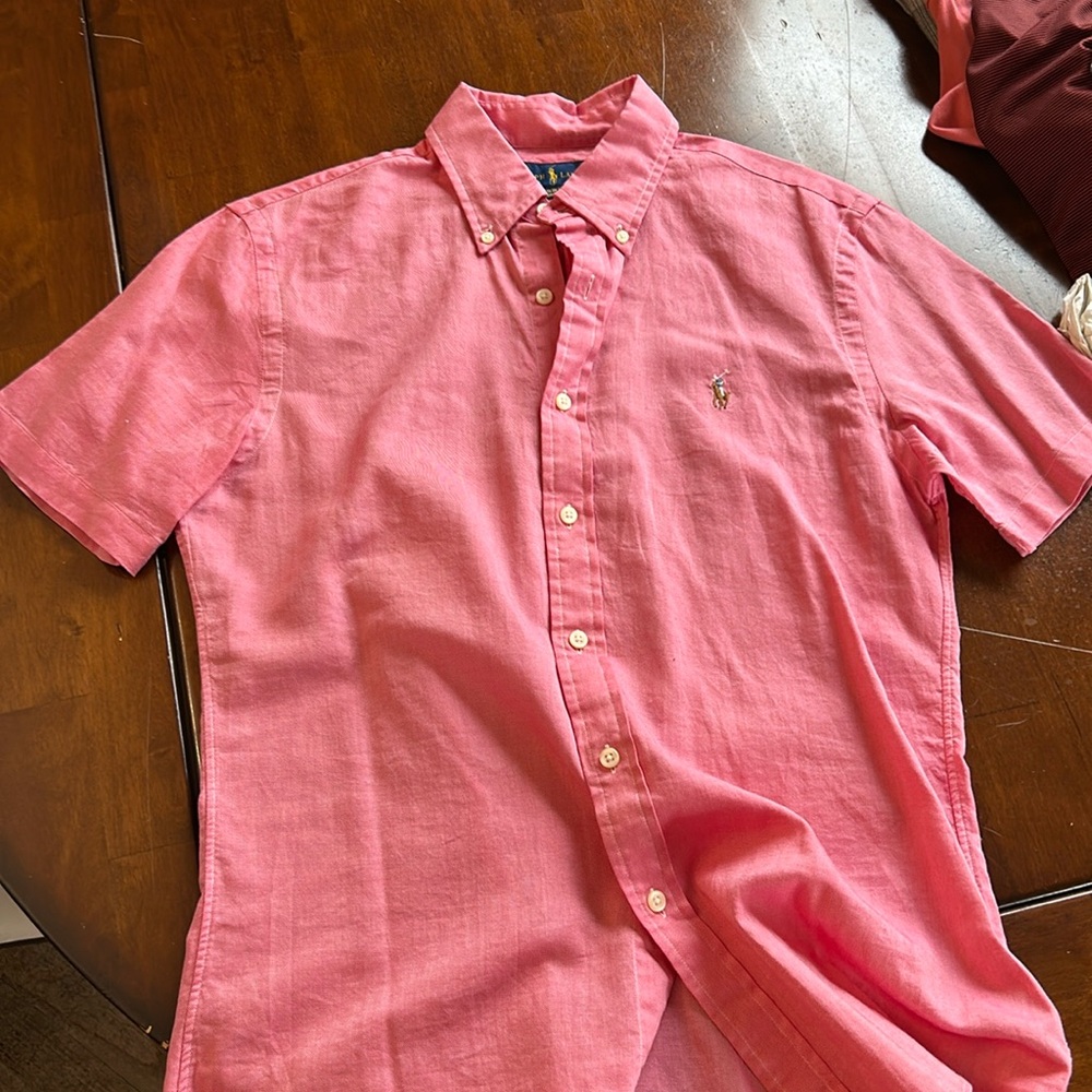 men’s polo ralph laurenn s/s button down shirt light red